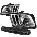 Compatible With Ford Mustang 5th Gen Pair Of Chrome Housing Clear Corner Headlight Smoke Led 3rd Brake Light