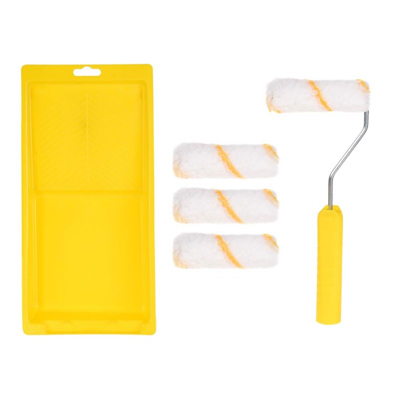 Paint Roller Kit 4 Inch 4xwool Covers 1xpaint Frame Tray 7pcs