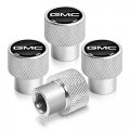 Gmc Logo In Black On Shining Silver Aluminum Tire Valve Stem Caps