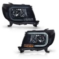 Led Drl Tube Halo Projector Headlights Assembly Front Headlamps For 2005-2011 Toyota Tacoma W O Bulbs Left Right Smoke Lens 