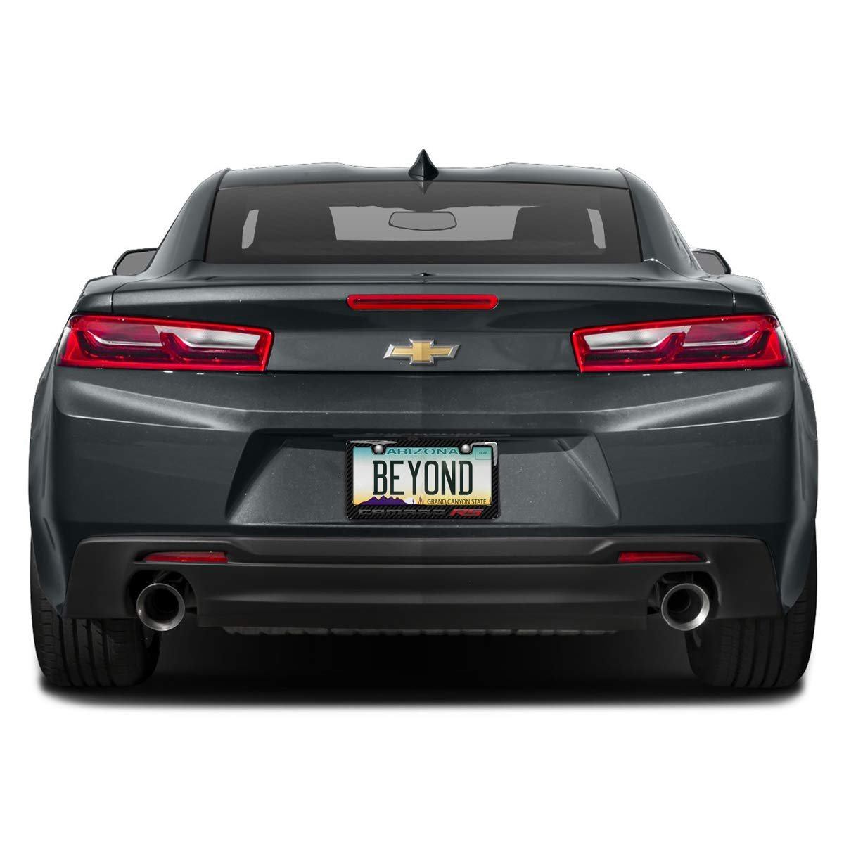 Chevrolet Camaro Rs In 3d Dark Gray On Real Carbon Fiber Abs Plastic License Plate Frame Is Official Licensed