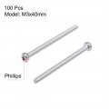 Uxcell M3x40mm Machine Screws Pan Phillips Cross Head Screw 304 Stainless Steel Fasteners Bolts 100pcs