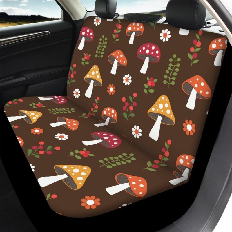 Snilety Mushroom Pattern Cars Front Bucket Protector Softy Rear Split Bench Saddle Blanket Washable Seat Universal Fit Sedans