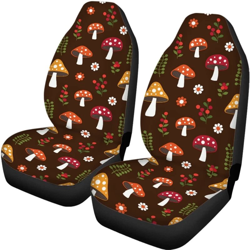 Snilety Mushroom Pattern Cars Front Bucket Protector Softy Rear Split Bench Saddle Blanket Washable Seat Universal Fit Sedans