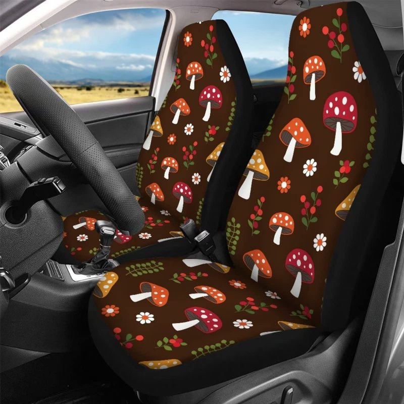 Snilety Mushroom Pattern Cars Front Bucket Protector Softy Rear Split Bench Saddle Blanket Washable Seat Universal Fit Sedans