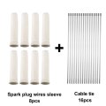 8 Pcs High Heat Shield Engine Spark Plug Wire Boots Protector Sleeve Cover With 16 Stainless Steel Cable Ties Set For Car White
