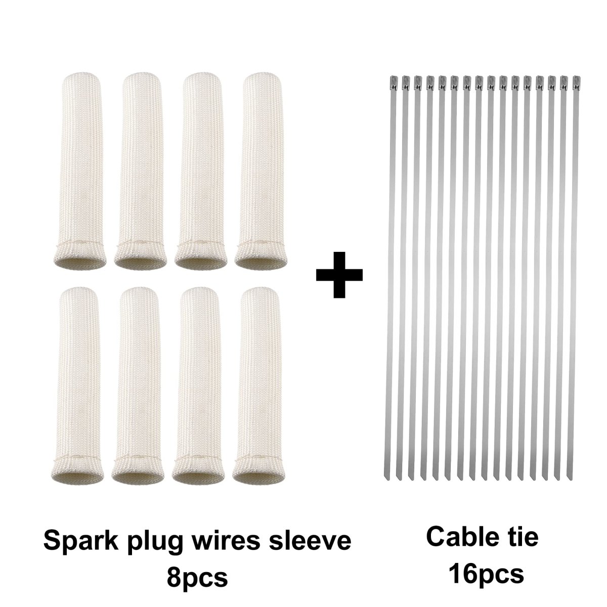 8 Pcs High Heat Shield Engine Spark Plug Wire Boots Protector Sleeve Cover With 16 Stainless Steel Cable Ties Set For Car White