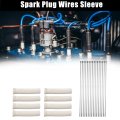 8 Pcs High Heat Shield Engine Spark Plug Wire Boots Protector Sleeve Cover With 16 Stainless Steel Cable Ties Set For Car White