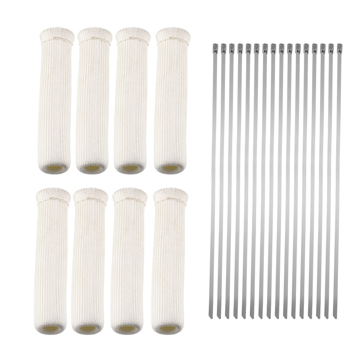 8 Pcs High Heat Shield Engine Spark Plug Wire Boots Protector Sleeve Cover With 16 Stainless Steel Cable Ties Set For Car White