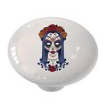 Sugar Skull Woman With Roses High Gloss Ceramic Drawer Knob 