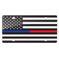 Thin Blue Red Line American Usa Flag Police-officers And Firefighter Aluminum Black White License Plate 