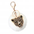 Ugshy 1 Pc Car Key Decorative Pendant Rhinestone Leopard Head Plush Ball Remote Control For Most Models Gold White 