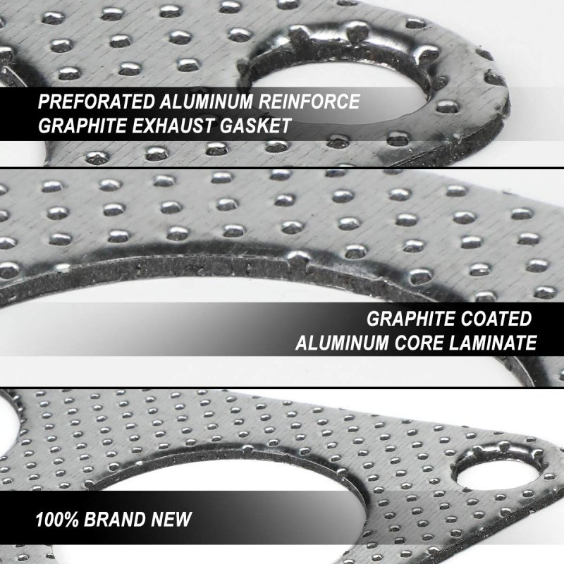 Gktset-na02-l4 Aluminum Exhaust Manifold Header Gasket Set Replacement Metallic Reinforced Graphite With Complete Hardware Kit