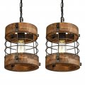 Wochos Retro Industrial Metal And Wood Farmhouse Chandeliers 1-light Round Cage Pendant Light Fixtures For Kitchen Island Foyer 