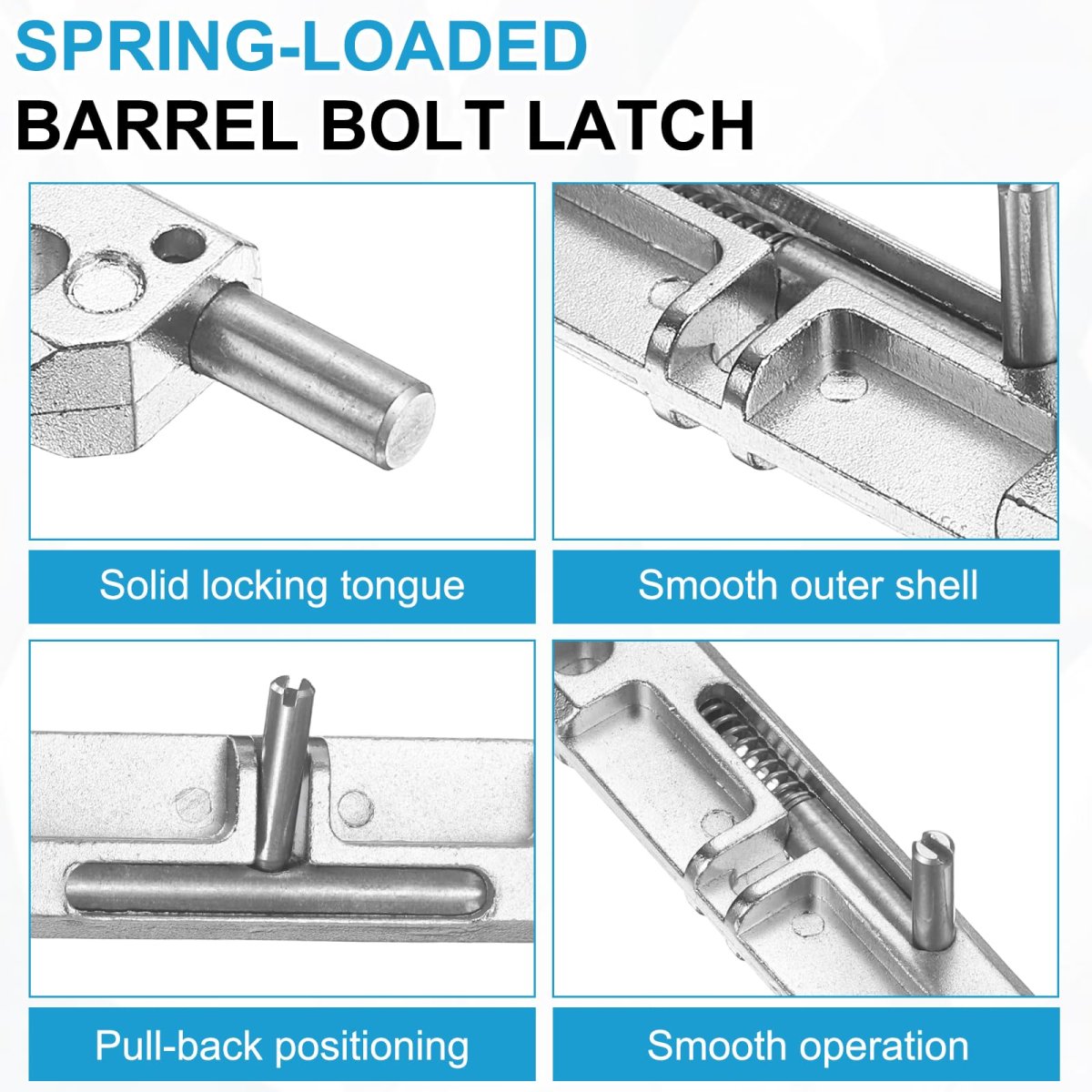 Spring Loaded Barrel Bolt Latch Stainless Steel Gate For Industrial Equipment Cabinet And Wooden Doors Silver 2 Pack 3 8 In