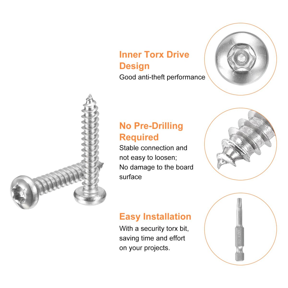 8 X 1 Torx Security Screws 30pcs Button Head Tamper Resistant Self Tapping 304 Stainless Steel Anti-theft With Bit T20