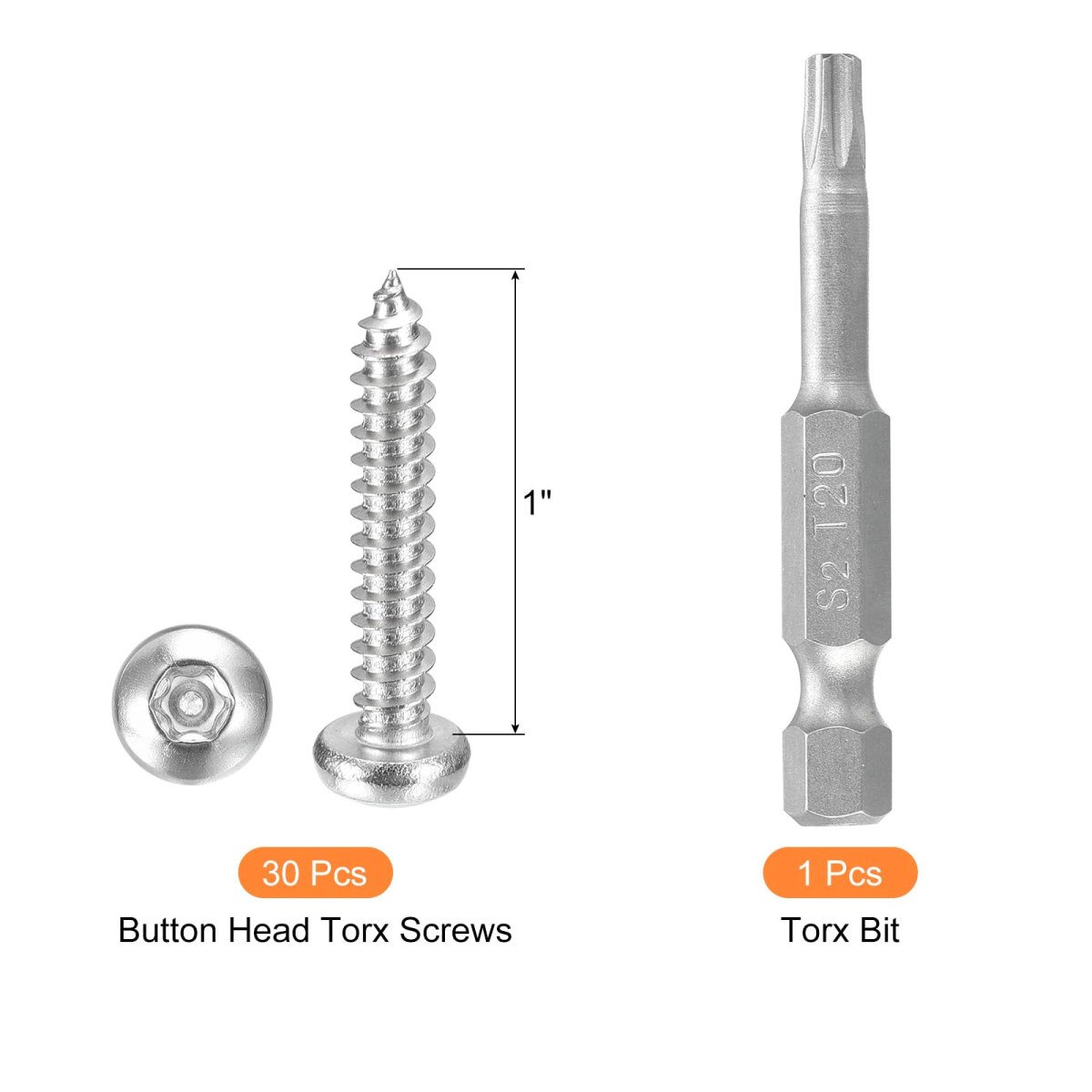 8 X 1 Torx Security Screws 30pcs Button Head Tamper Resistant Self Tapping 304 Stainless Steel Anti-theft With Bit T20