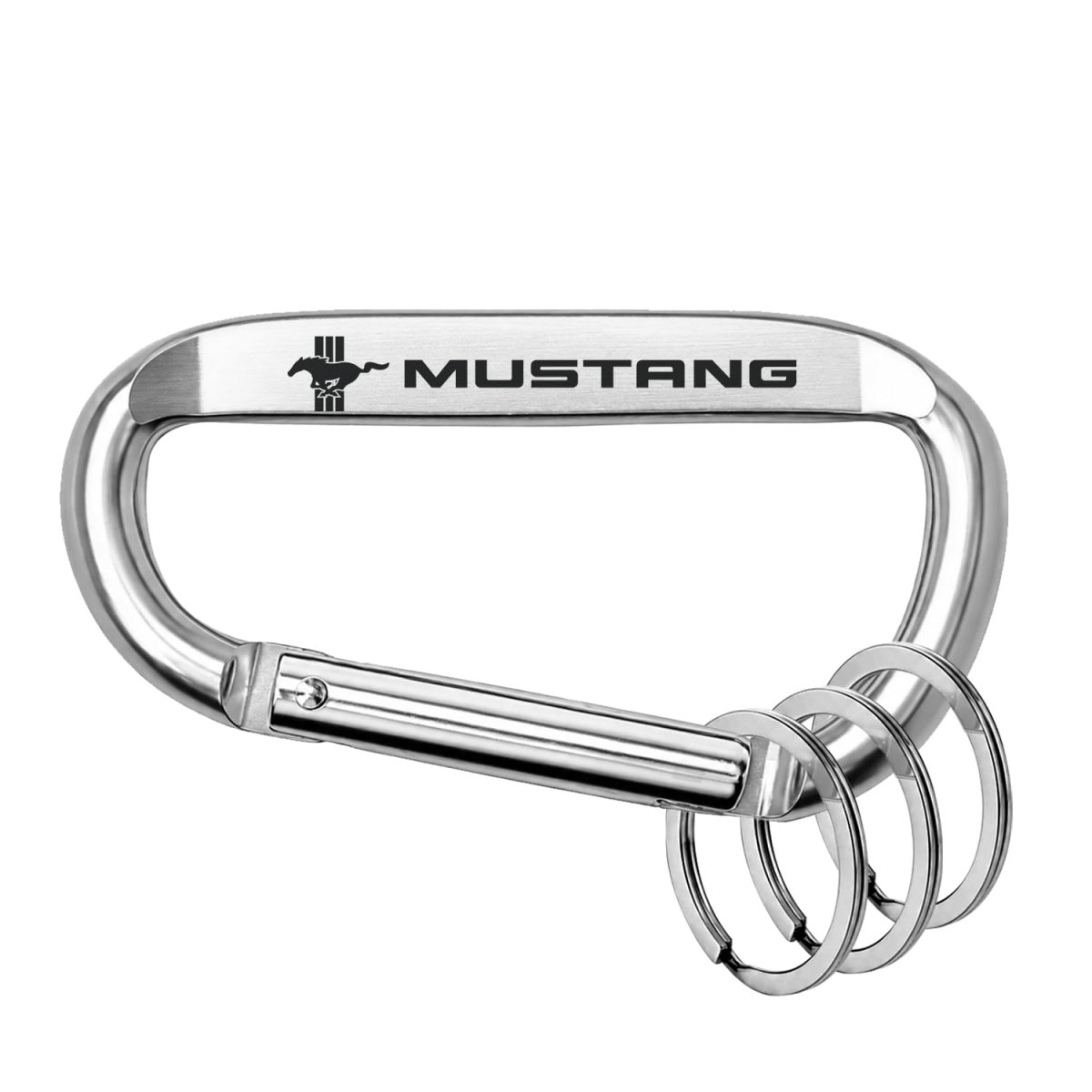 Ipick Image Officially Licensed Ford Mustang Tri-bar Laser-etched Silver Metal Carabiner Keychain With Split Key Rings