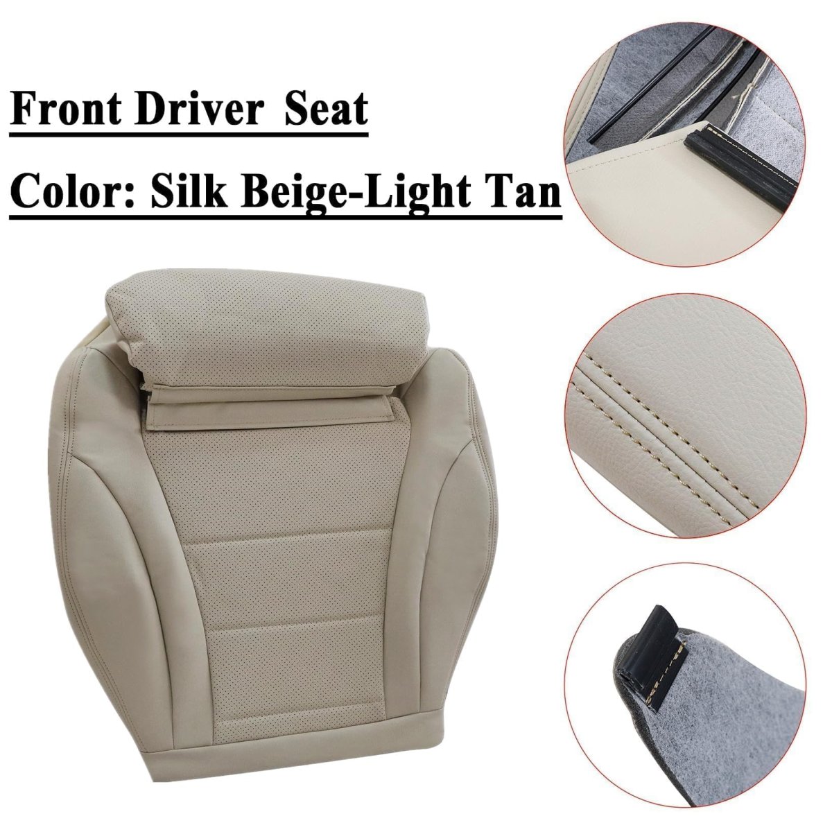 Front Driver Side Bottom Replacement Perforated Microfiber Leather Seat Cover Tan For Mercedes Benz C Class C250 C300 C350