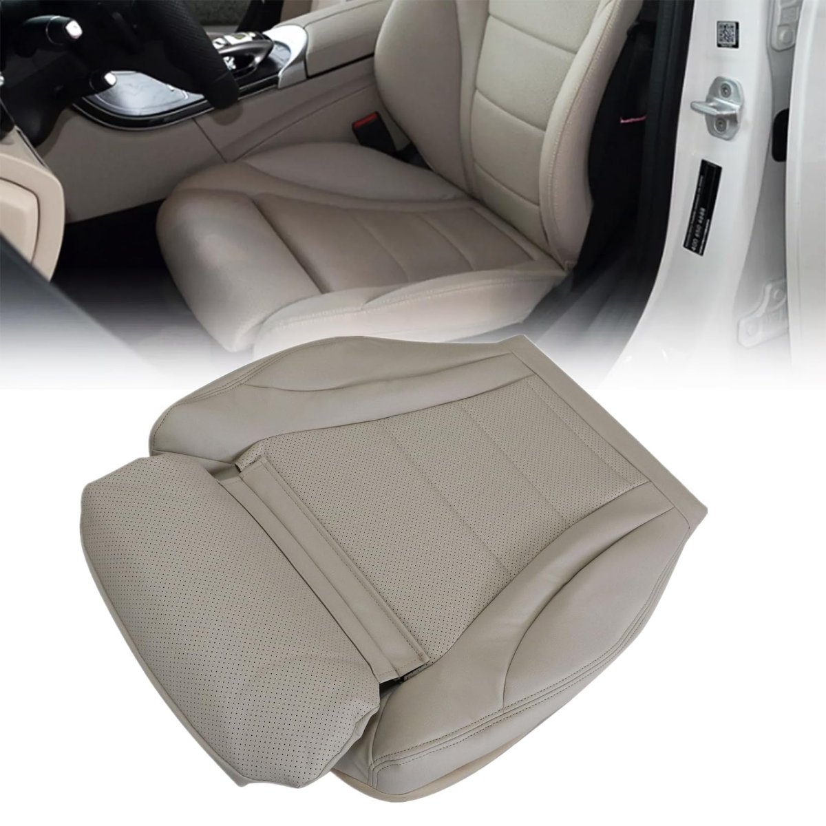 Front Driver Side Bottom Replacement Perforated Microfiber Leather Seat Cover Tan For Mercedes Benz C Class C250 C300 C350
