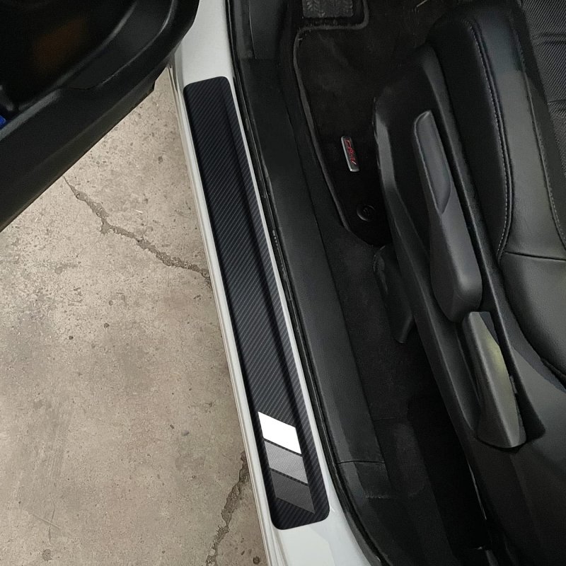 Tricolor Door Sill Protectors For Toyota Tacoma Trd 4runner Tundra Rav4 Highlander Carbon Fiber Leather Plate Guard Retro