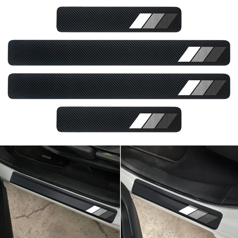 Tricolor Door Sill Protectors For Toyota Tacoma Trd 4runner Tundra Rav4 Highlander Carbon Fiber Leather Plate Guard Retro