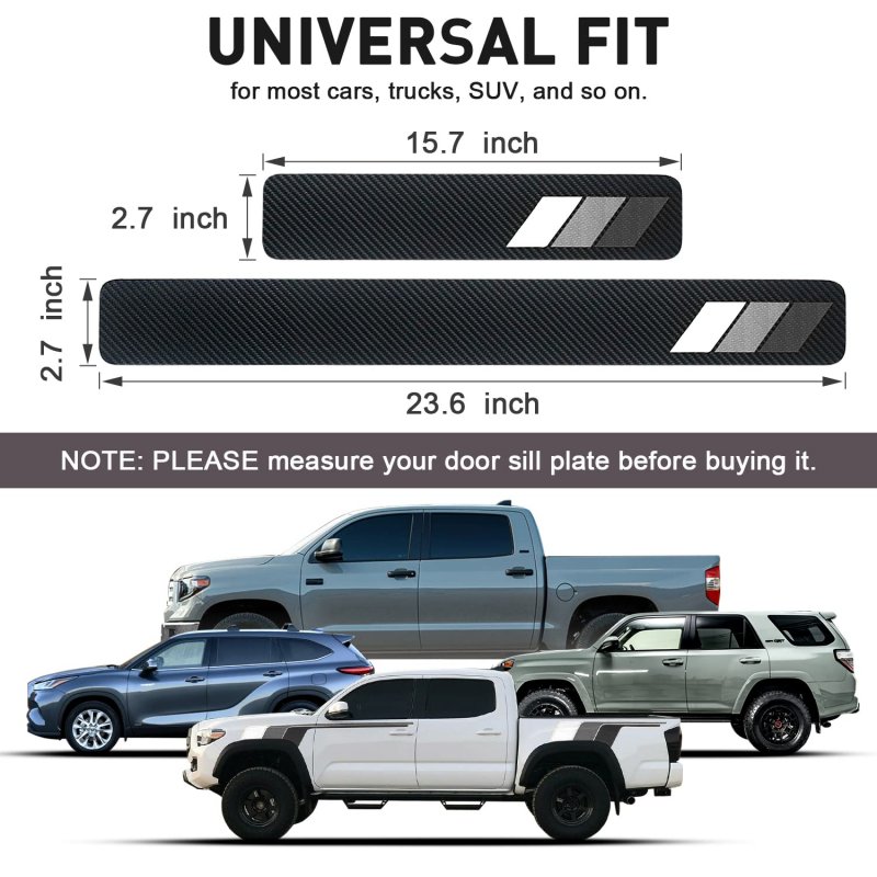 Tricolor Door Sill Protectors For Toyota Tacoma Trd 4runner Tundra Rav4 Highlander Carbon Fiber Leather Plate Guard Retro