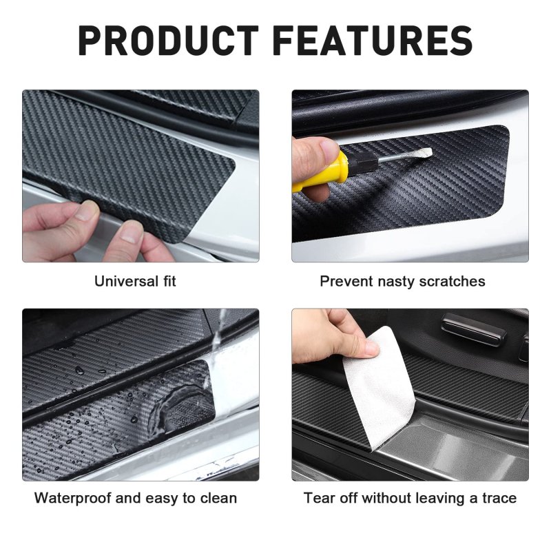 Tricolor Door Sill Protectors For Toyota Tacoma Trd 4runner Tundra Rav4 Highlander Carbon Fiber Leather Plate Guard Retro