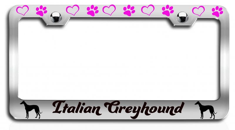 Italian Greyhound Dogs Pets Chrome Metal License Plate Frame Tag Holder F59