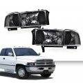 G-plus Headlight Lamps Compatible With 1994-2001 Dodge Ram 1500 1994-2002 2500 3500 Clear Lens Black Housing Reflector