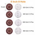 Uxcell 20pcs 5 Inch 8 Hole Hook And Loop Sanding Discs Set 320 400 600 800 Grit Aluminum Oxide Sandpaper