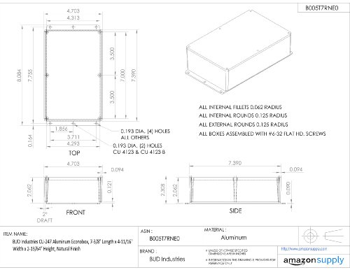 Bud Industries Cu-247 Aluminum Econobox 7-3 8 Length X 4-11 16 Width 2-13 64 Height Natural Finish