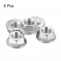 Uxcell Flange Left Hand Nuts M8x1 25mm 304 Stainless Steel Serrated Reverse For Assembling And Fastening Silver 5pcs