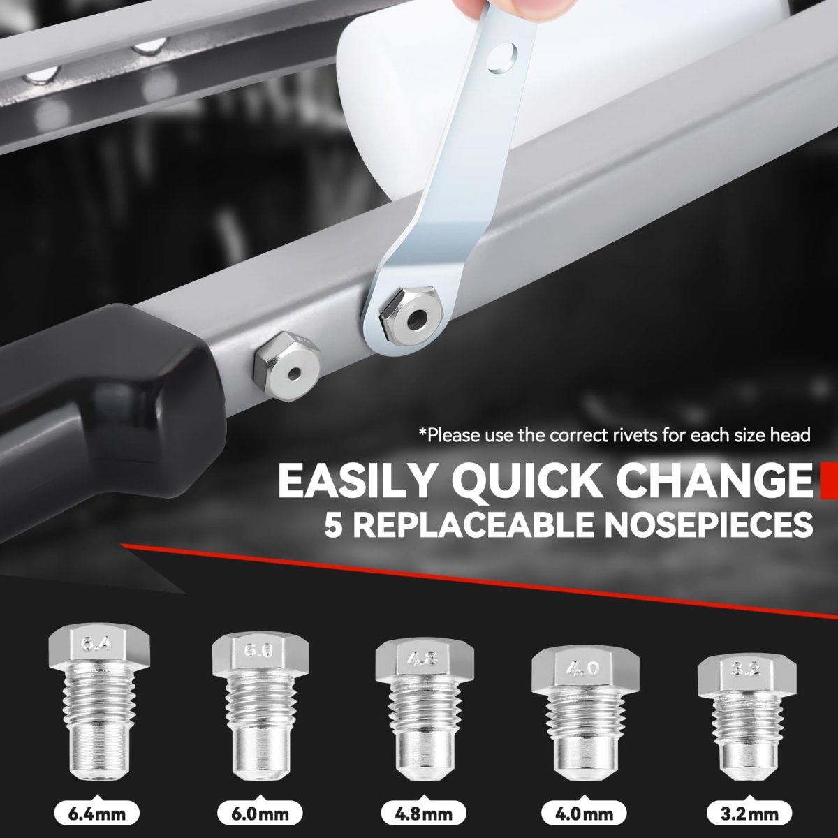 Hand Riveter Rivet Nut Tool Set 21 In With 5 Guide Nozzles Silver Repair Kit For Home Household Office And Warehouse