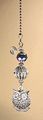 Antiqued Pewter Silvery Metal Owl And Lampwork Glass Fan Pull Chain Light