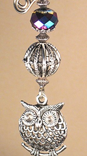 Antiqued Pewter Silvery Metal Owl And Lampwork Glass Fan Pull Chain Light