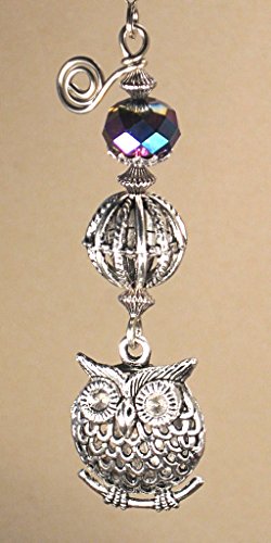 Antiqued Pewter Silvery Metal Owl And Lampwork Glass Fan Pull Chain Light