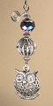 Antiqued Pewter Silvery Metal Owl And Lampwork Glass Fan Pull Chain Light 