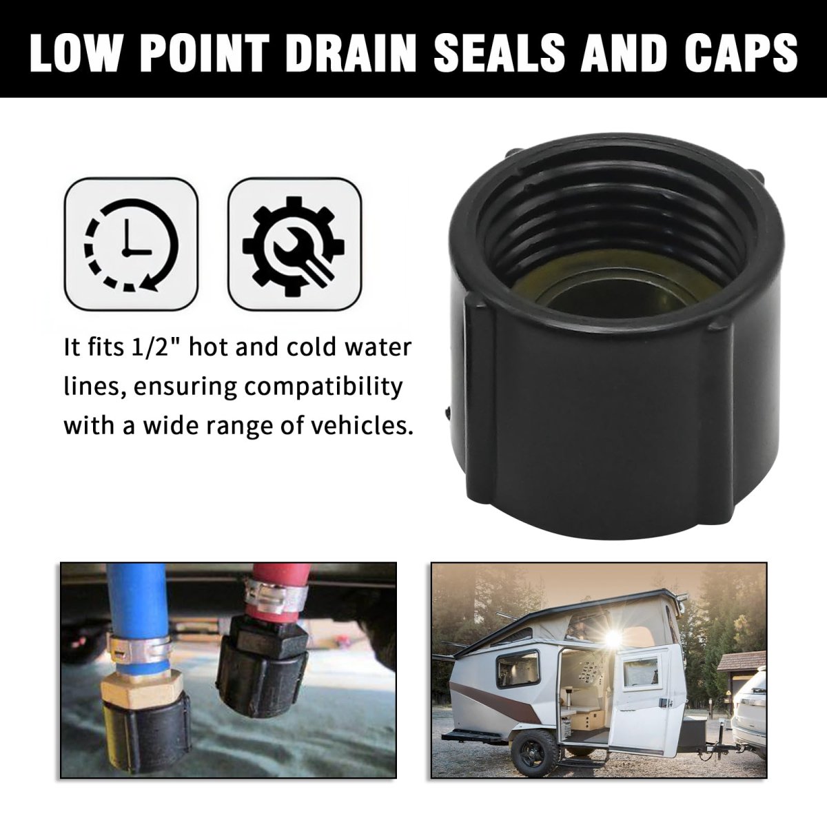 2 Pcs Low Point Drain Seals And Caps Replacement For Rv Camper Travel Trailer Replace 1 Inch Hot Cold Water Lines