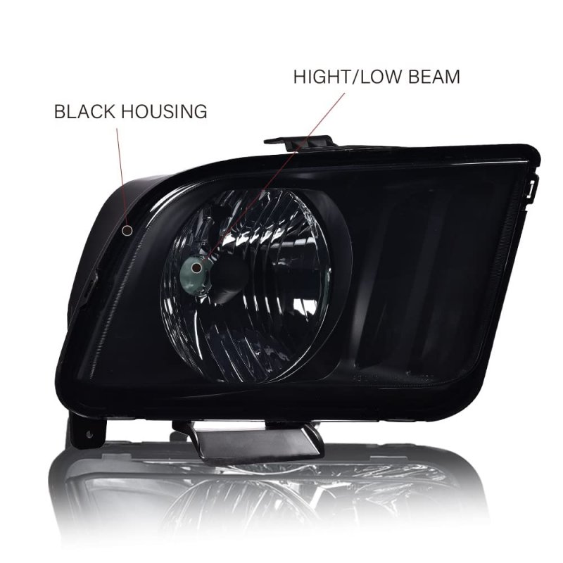 Headlight For 05-09 Ford Mustang Driver Passenger Side Smoky Lens Black Housing
