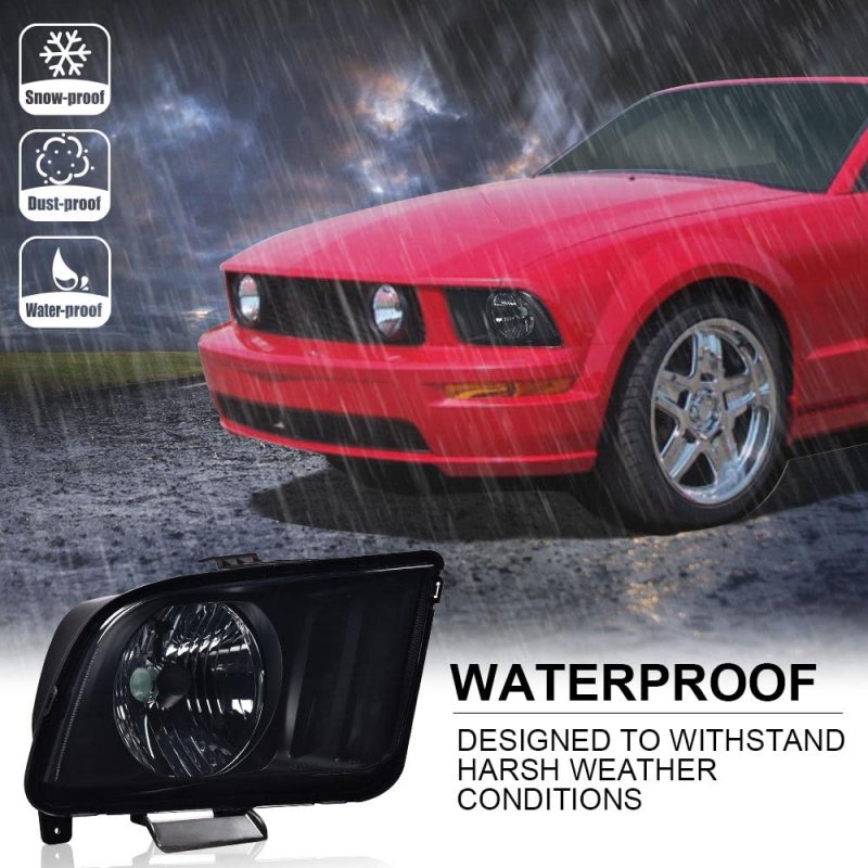 Headlight For 05-09 Ford Mustang Driver Passenger Side Smoky Lens Black Housing