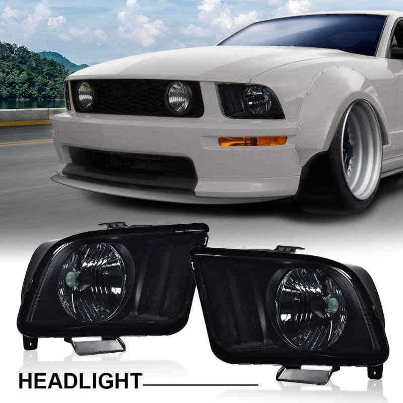 Headlight For 05-09 Ford Mustang Driver Passenger Side Smoky Lens Black Housing