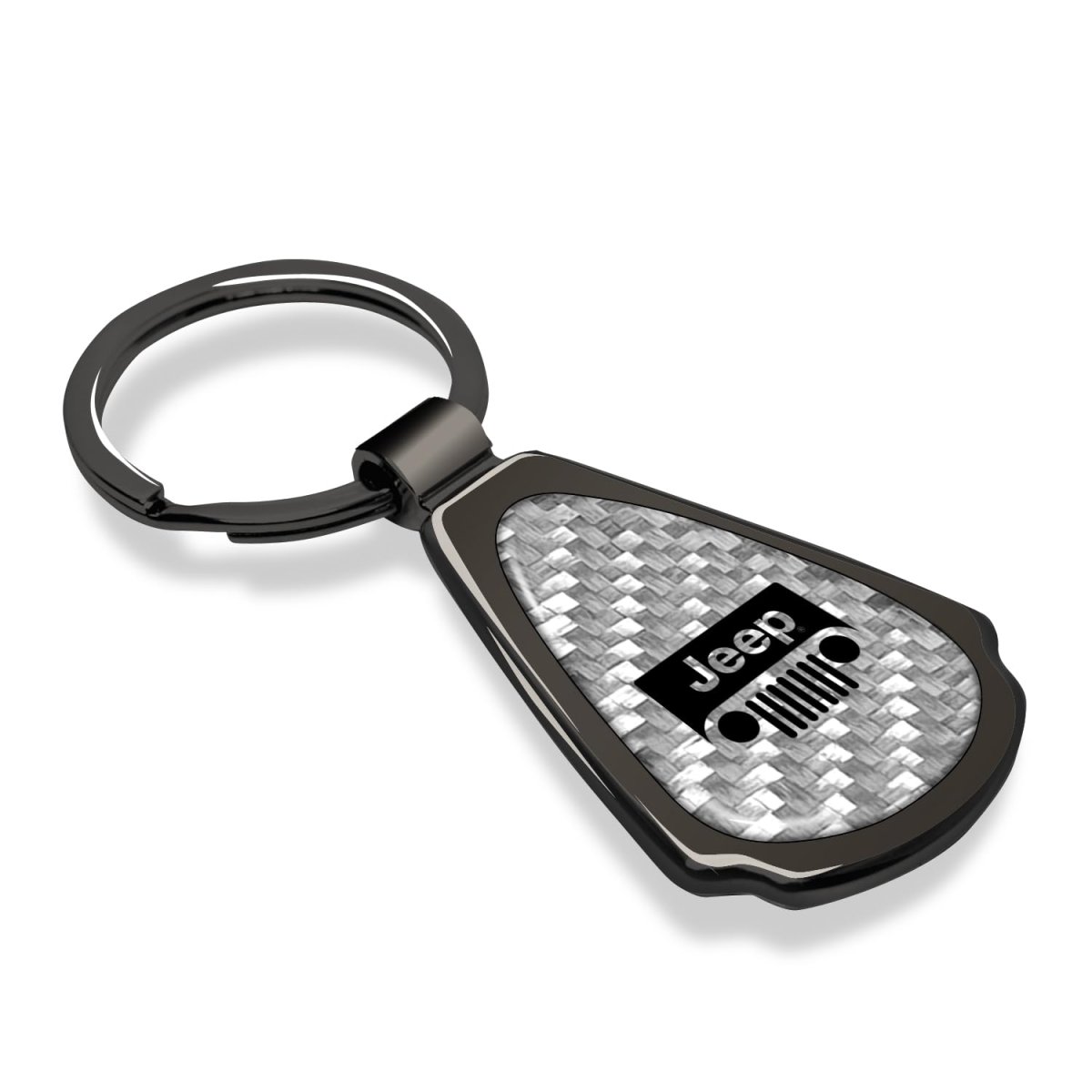 Jeep Grill Silver Genuine Carbon Fiber Black Metal Teardrop Key Chain With Bottle Opener Official Licensed 2 13 In X 1 25