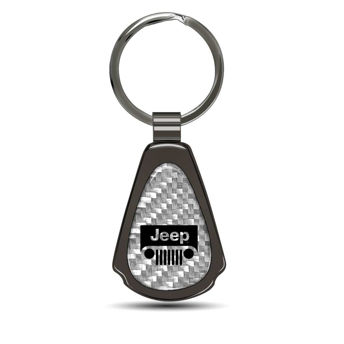 Jeep Grill Silver Genuine Carbon Fiber Black Metal Teardrop Key Chain With Bottle Opener Official Licensed 2 13 In X 1 25