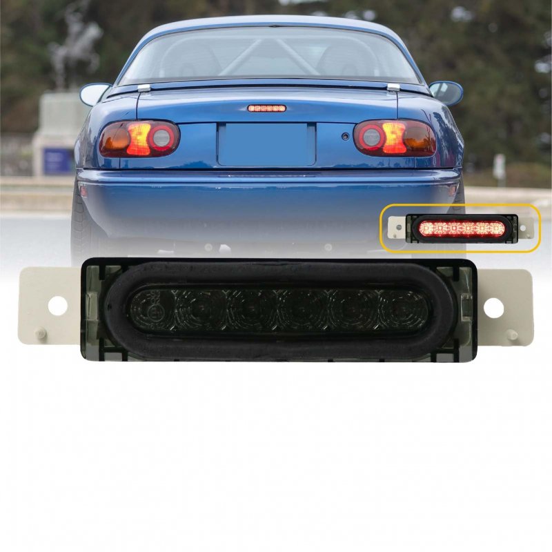 Rear 3rd Brake Light Smoke Lens Red Led For 1990 To 1997 Mazda Miata Mx5 Mk1 Eunos Roadster Plug And Play Error Free High Mount