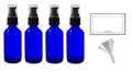 2 Oz Cobalt Blue Glass Boston Round Treatment Pump Bottle 4 Pack Funnel And Labels For Essential Oils Aromatherapy Food Grade 