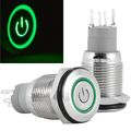 Jacobsparts 16mm Stainless Steel Latching Push Button Switch Silver With Green Power Led 