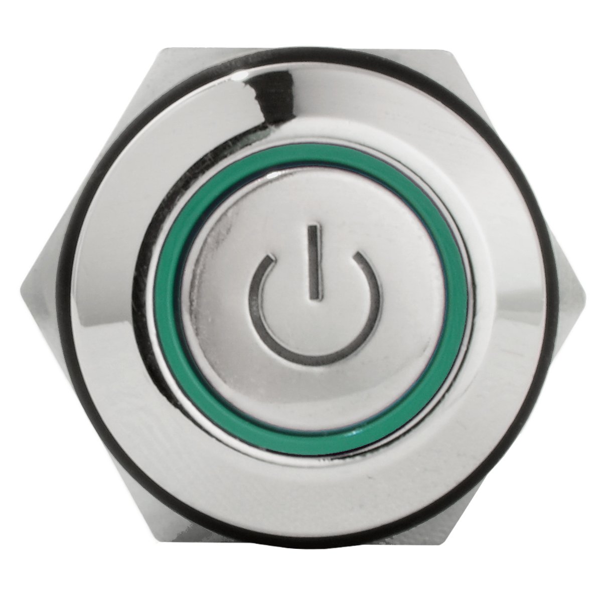 Latching Maintained Push Button Switch 16mm Panel Cutout Stainless Steel Silver With Green Power Symbol Led Light Spdt On Off