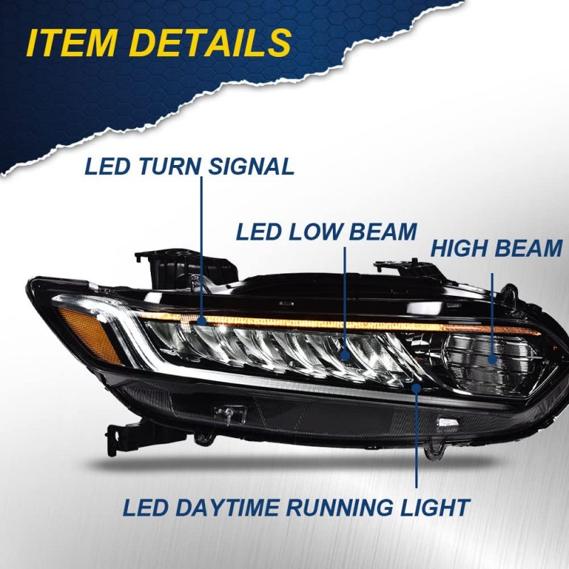 Headlights Assembly For 2018 2019 2020 Honda Accord Right Bumper Headlamp Cleara Lensa Black Housinga Ambera Reflector