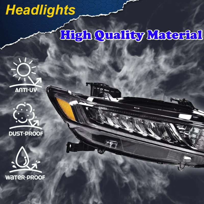Headlights Assembly For 2018 2019 2020 Honda Accord Right Bumper Headlamp Cleara Lensa Black Housinga Ambera Reflector